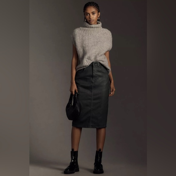 Pilcro Dresses & Skirts - Pilcro Antropoligie Dark Green Coated Pencil Skirt